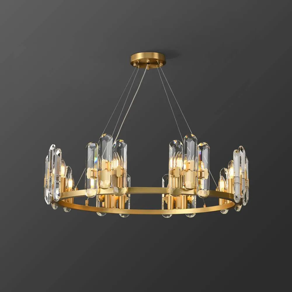Reeve Luxury Burnished Clear Ring Crystal Brass Chandelier - view 1