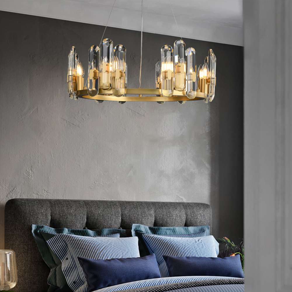 Reeve Luxury Burnished Clear Ring Crystal Brass Chandelier - view 3
