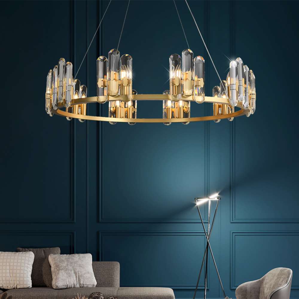 Reeve Luxury Burnished Clear Ring Crystal Brass Chandelier - view 4