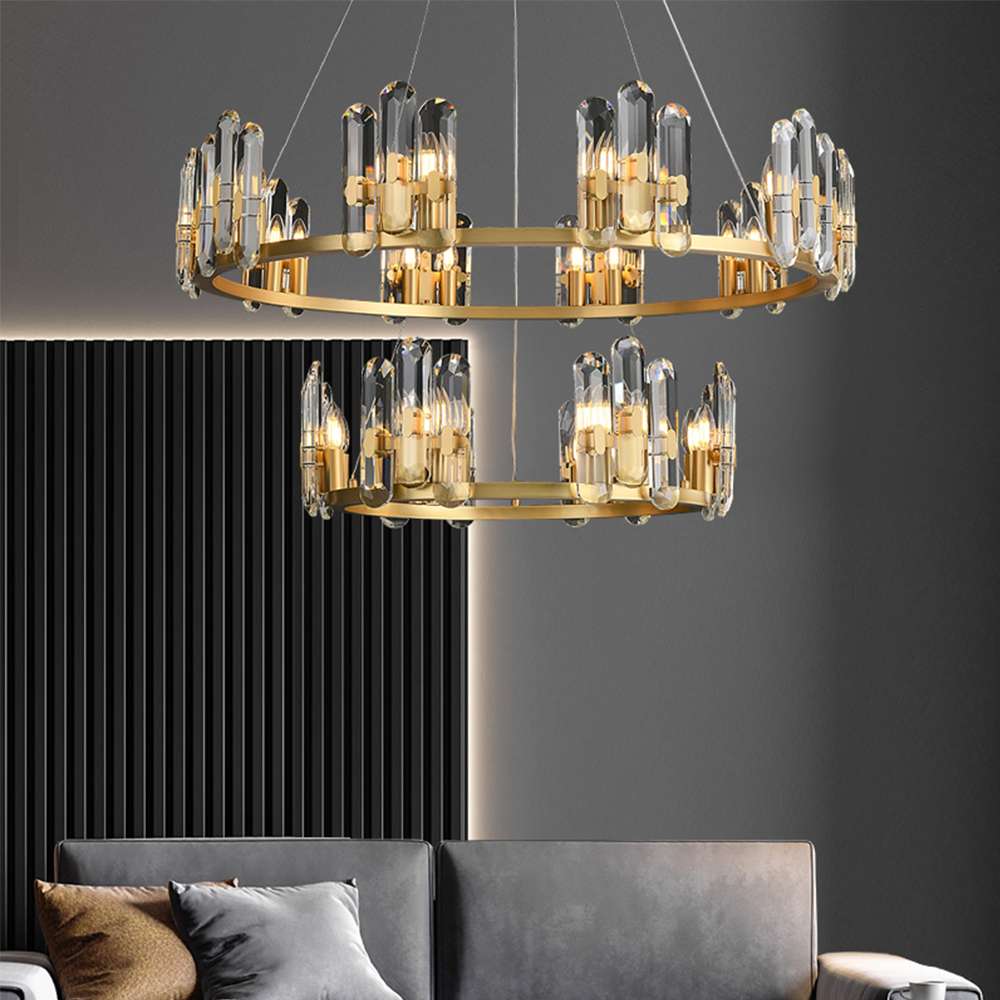 Reeve Luxury Burnished Clear Ring Crystal Brass Chandelier - view 5
