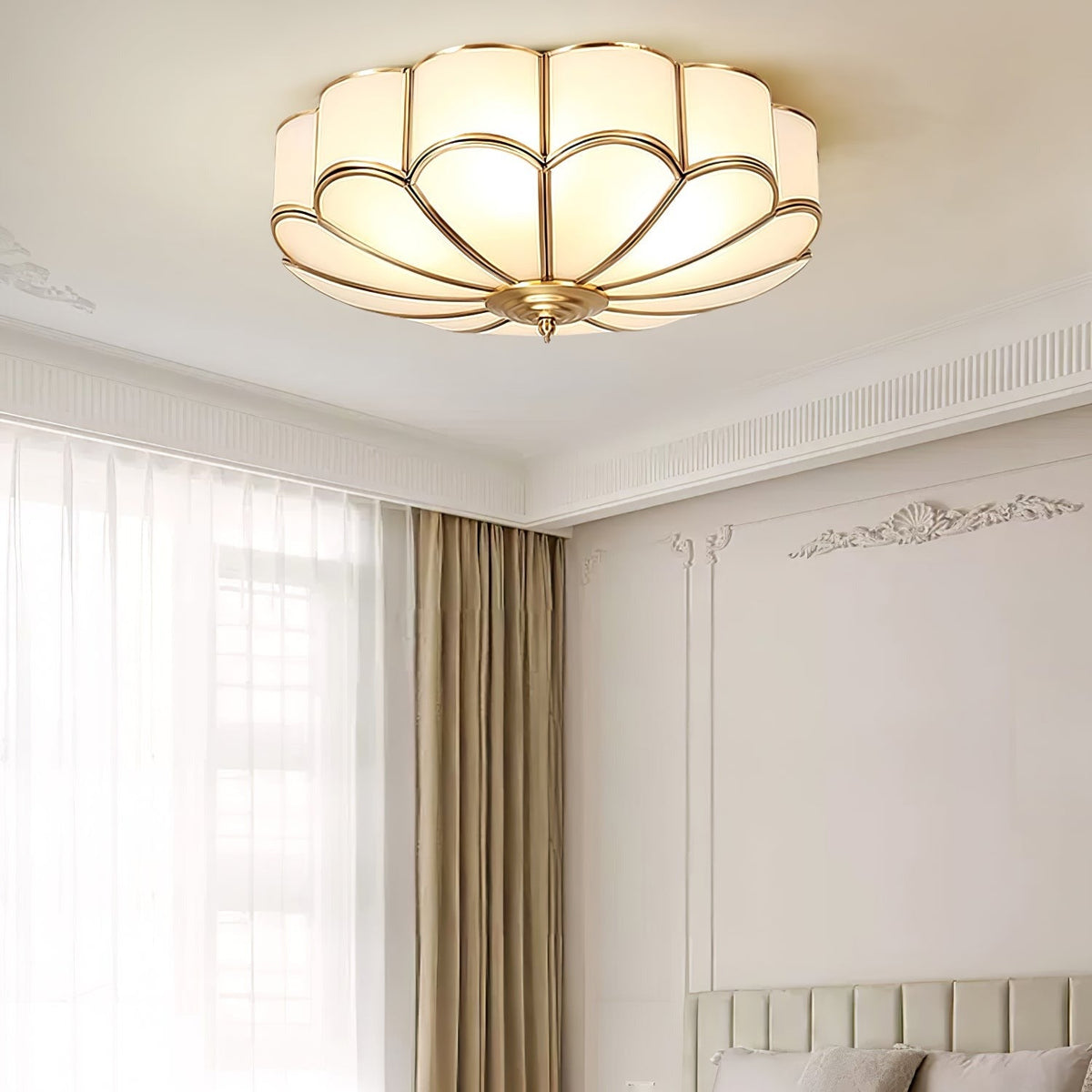 Marguerite Brass and Opal Glass Flush Mount Ceiling Light - view 3