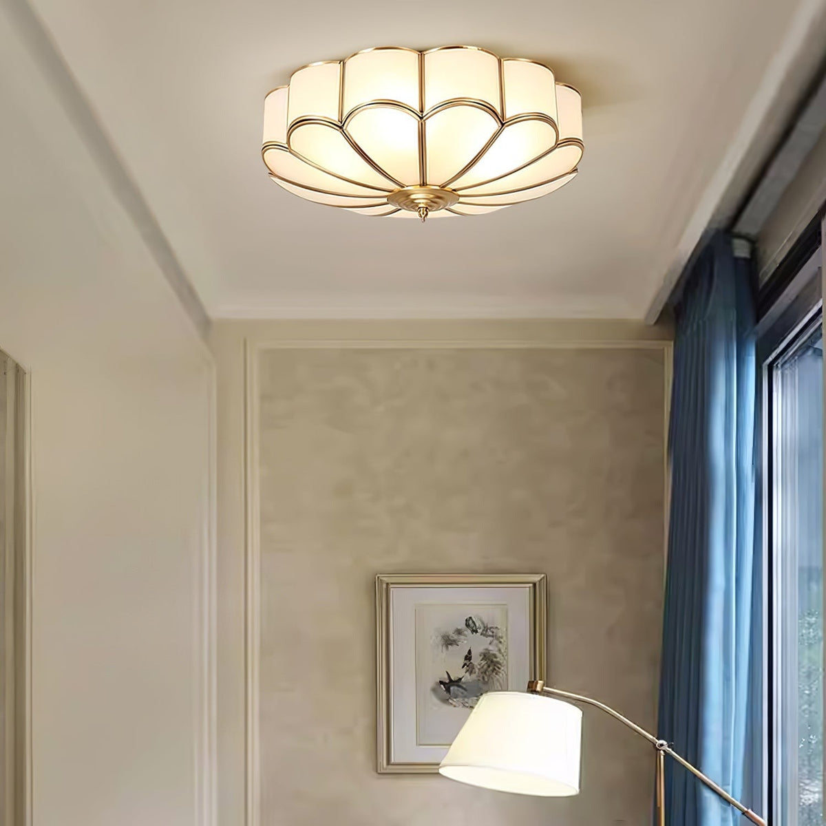 Marguerite Brass and Opal Glass Flush Mount Ceiling Light - view 4