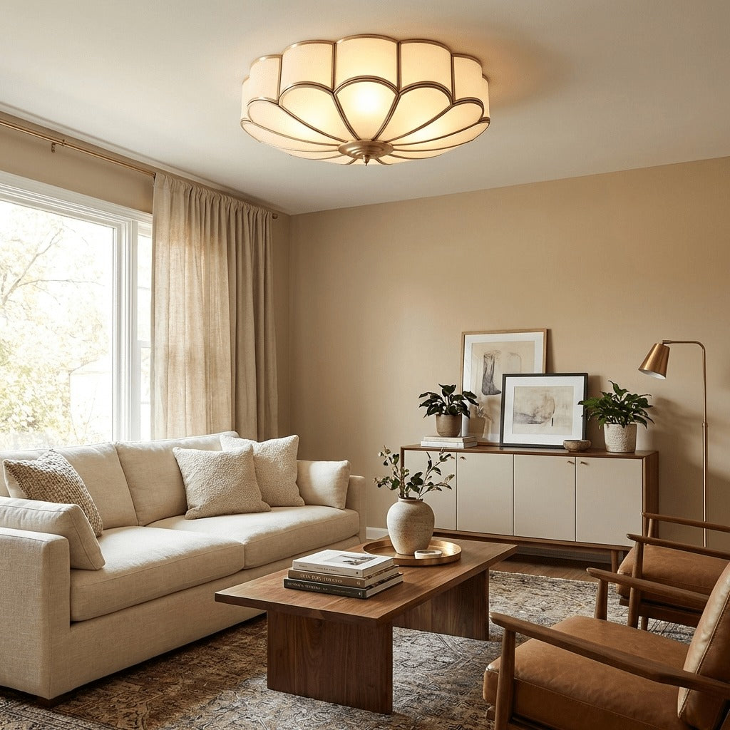 Marguerite Brass and Opal Glass Flush Mount Ceiling Light - view 5