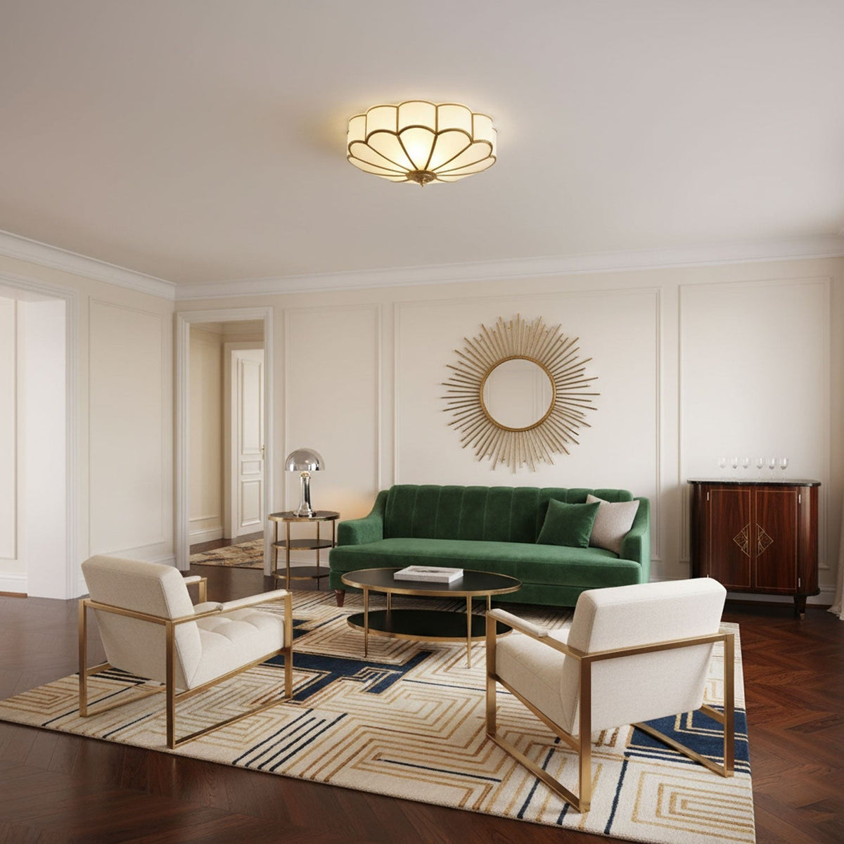 Marguerite Brass and Opal Glass Flush Mount Ceiling Light - view 6