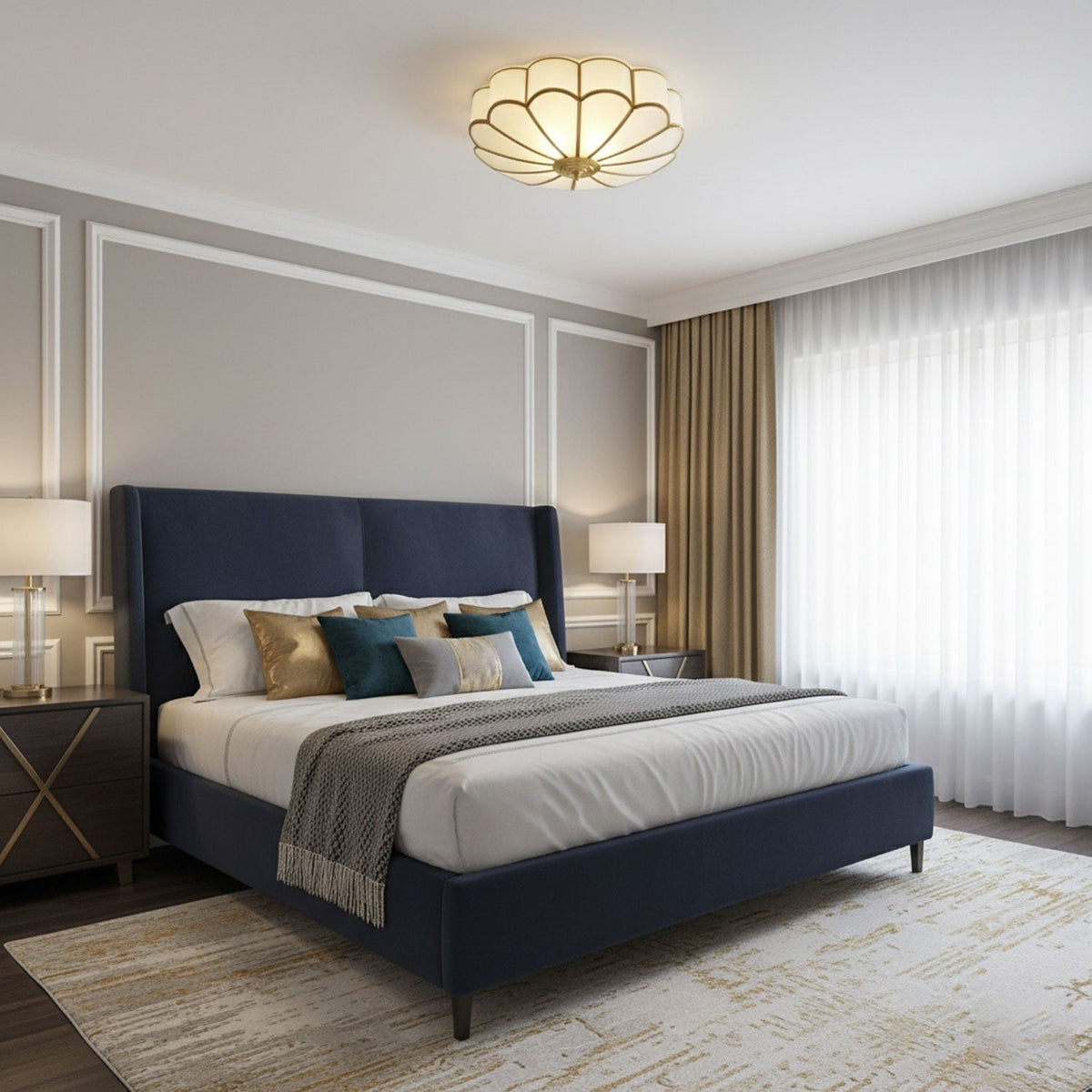 Marguerite Brass and Opal Glass Flush Mount Ceiling Light - view 7
